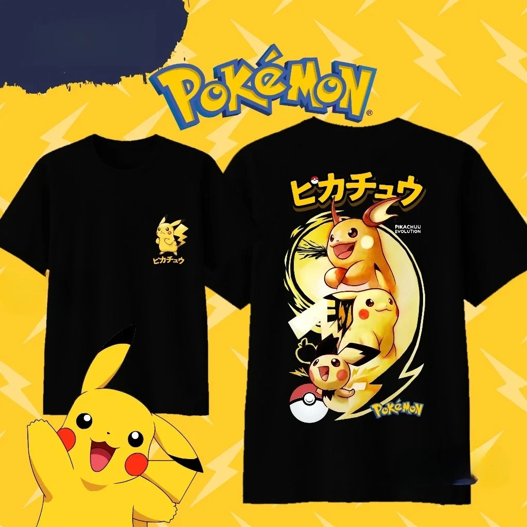 

New Pokemon Pikachu Summer Cartoon Short-sleeved T-shirts for Men, Women, Adults and Children, Pure Cotton Round-neck Loose Top
