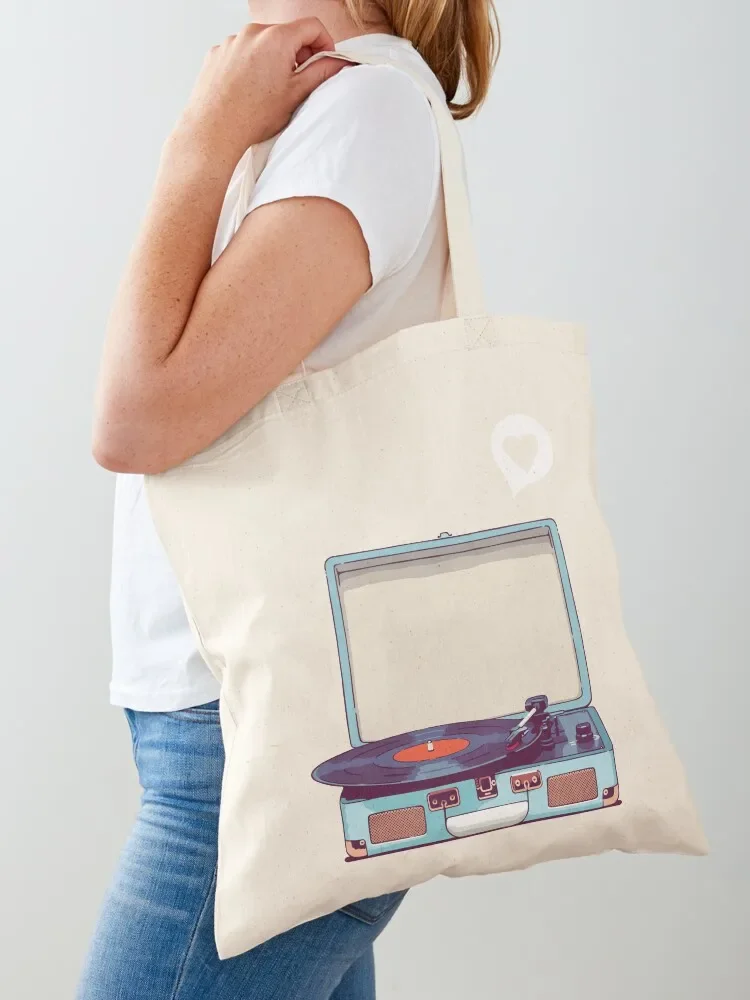 

Blue Vinyl Record Player Tote Bag canvas shopping bag Beach bag cloth woman shopper women