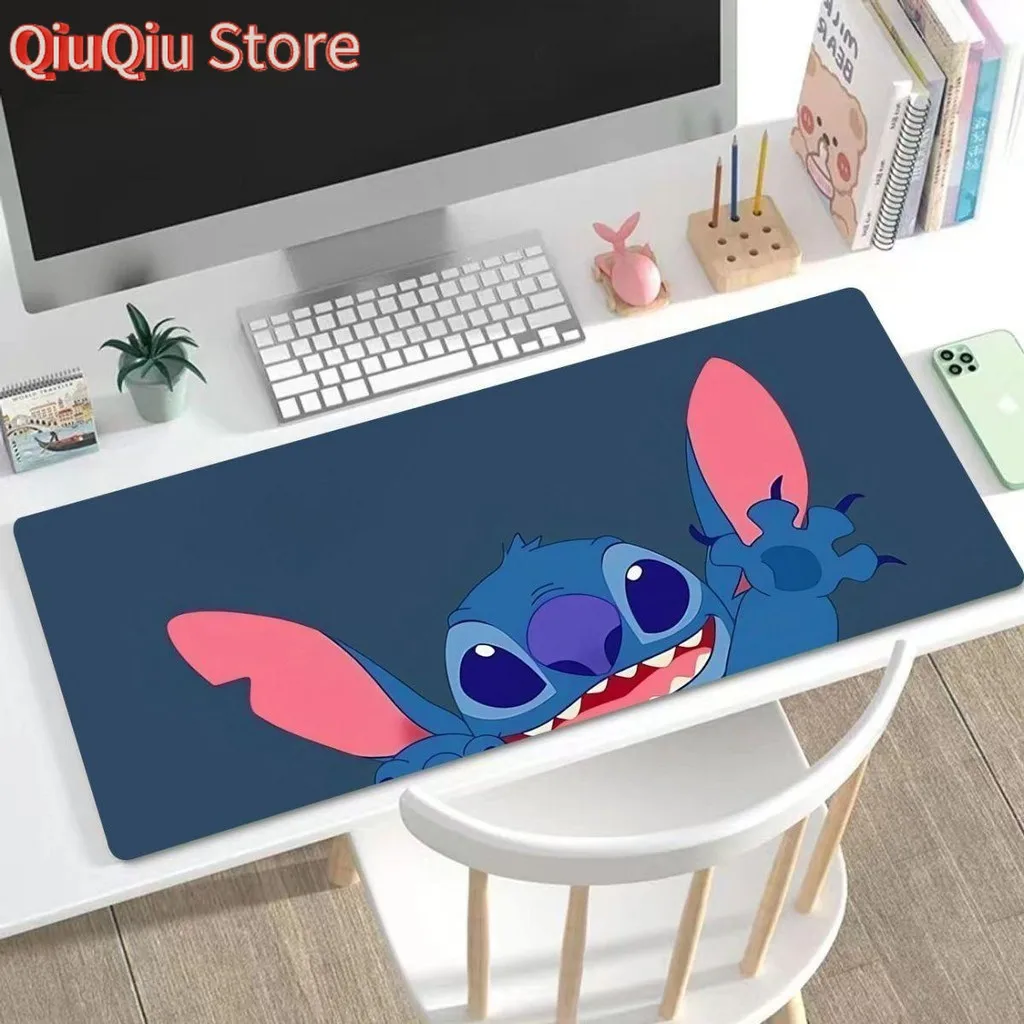 Alas Mouse Kartun Stitch Ekstra Besar Tebal untuk Keyboard Komputer, Alas Meja untuk Anak Perempuan Dewasa, Alas Meja Karet Lucu untuk Pelajar