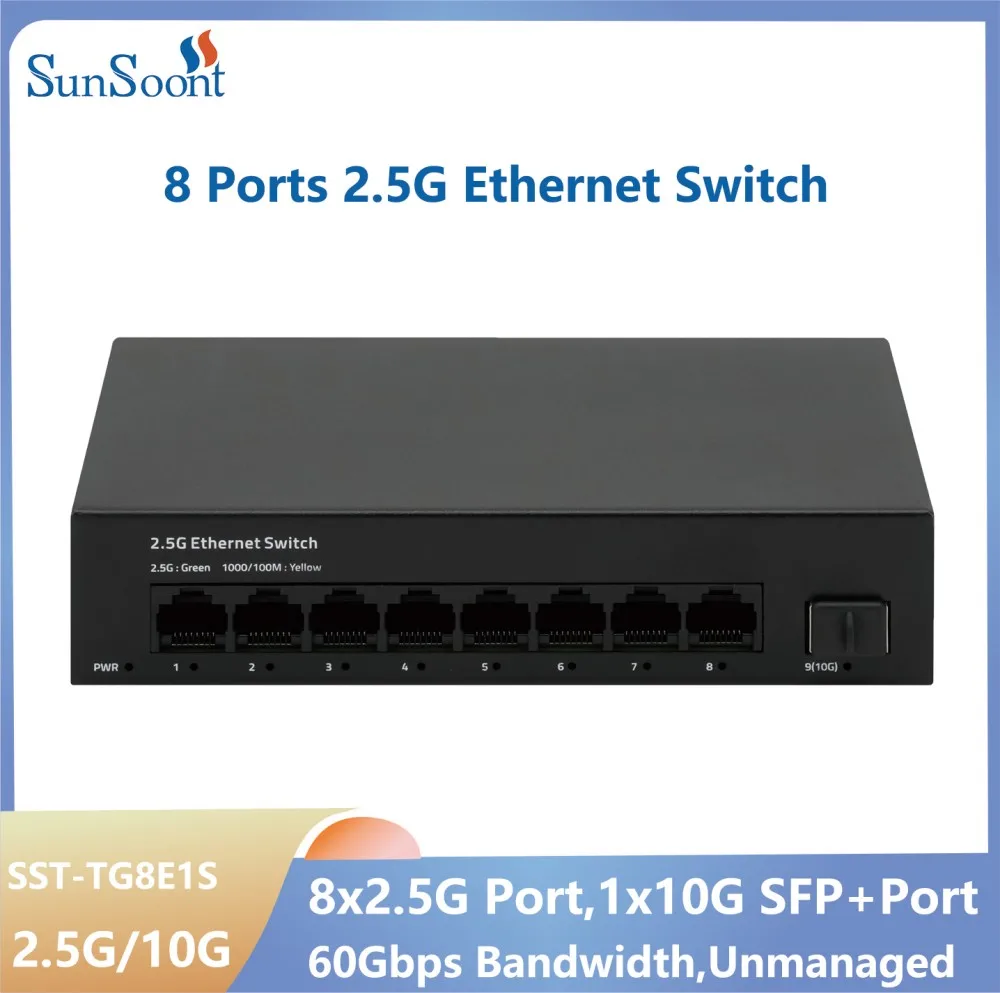 8-Port Multi-Gigabit 2.5G Ethernet Switch Unmanaged Network Switch Ethernet Splitter Plug & Play Desktop For Home Lab