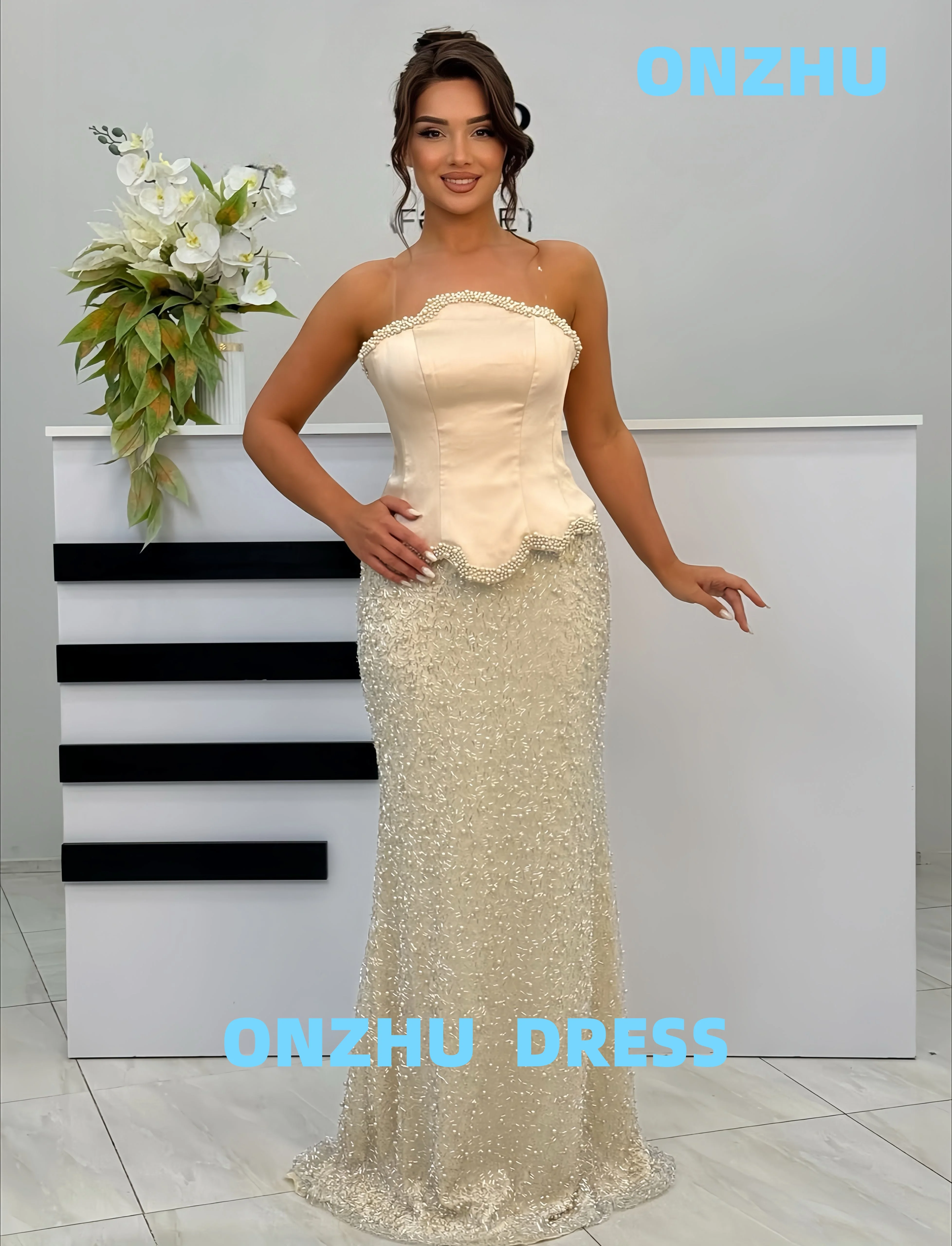 

Элегантное роскошное вечернее платье А-силуэта без бретелек без рукавов по индивидуальному заказу, женское вечернее платье