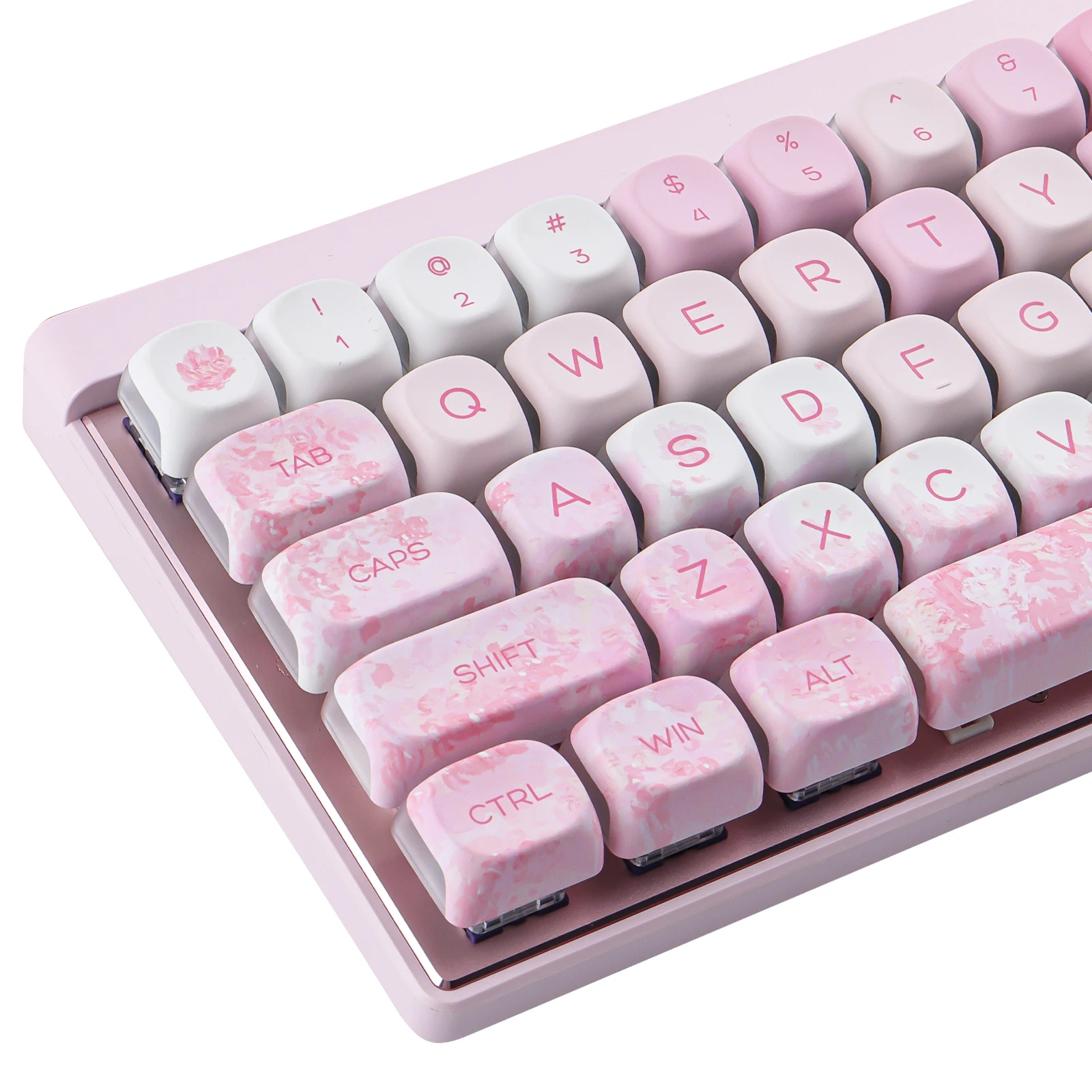 Falling Sakura Three-Side Translucent 133 Keys PBT Keycaps MOA Profile for Mechanical Keyboards
