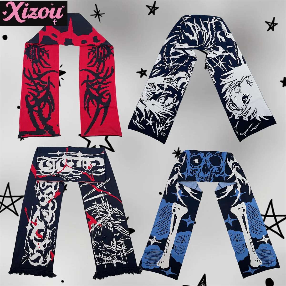 

Yabi Y2K Spice Girl Animation Second Dimensional Versatile Scarf Niche Autumn and Winter Punk Men's and Women's Wide Scarf