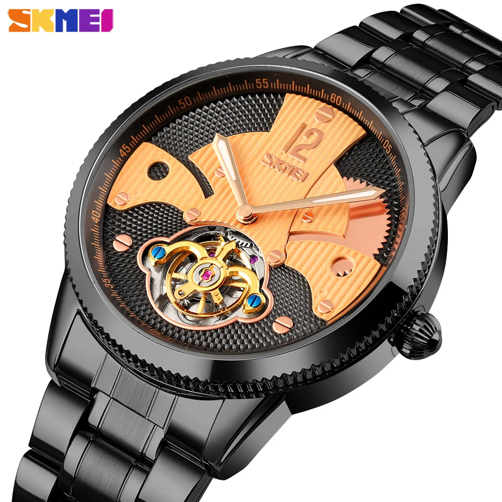 Skmei Relogio Masculino Luxury Quartz Mens Watch Creative Automatic Mechanical Wristwatch Stainless Steel Waterproof Male Clock