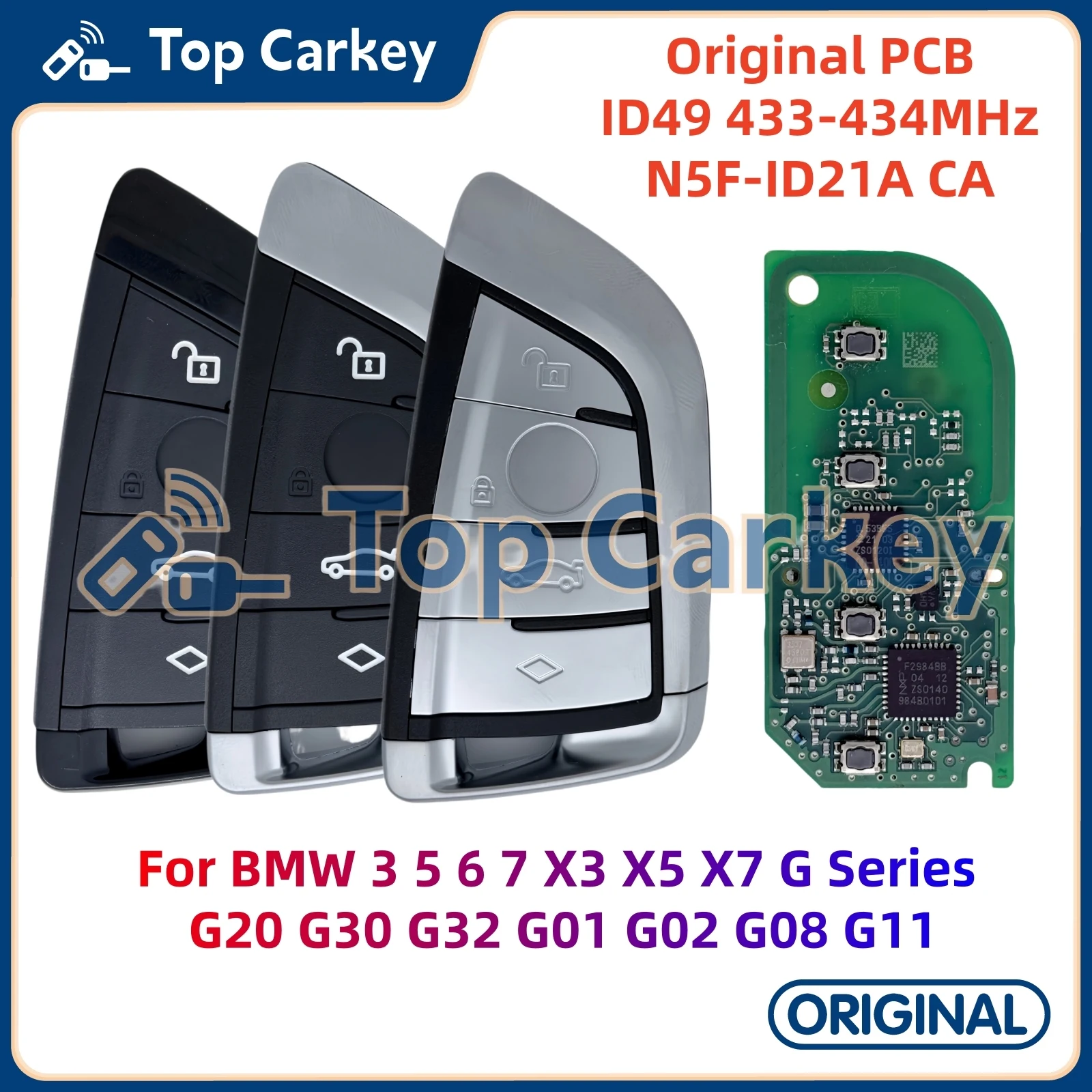 TopCarkey N5F-ID21A OEM PCB Smart Remote Key ID49 Chip 434MHz for BMW 3 5 6 7 X3 X5 X7 G Series G20 G30 G32 G01 G02 G08 G11