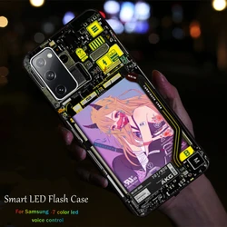 LED Call Light Girl Glass Phone Case For Samsung S23 S22 Plus S21 FE S24 S25 Ultra Zfold 4 5 6 Voice Control Luminous Back Cover