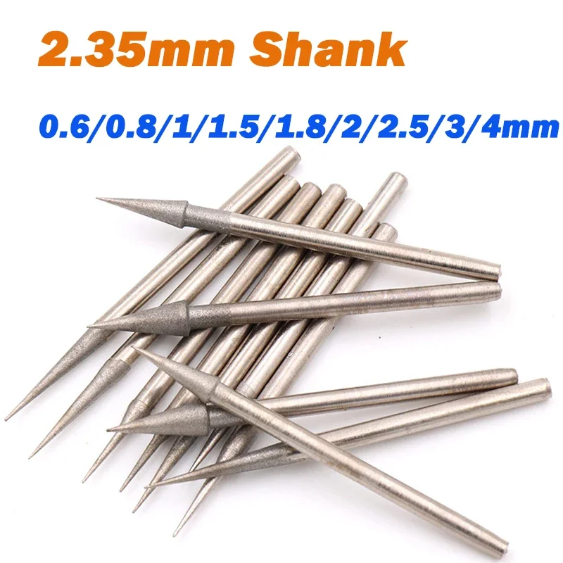 

0.6mm~4mm Diamond Sharp Needle Rotary Point Grinding Head Burrs Drill Bit 2.35mm Shank Glass Stone Jade for Dremel Rotary Tools