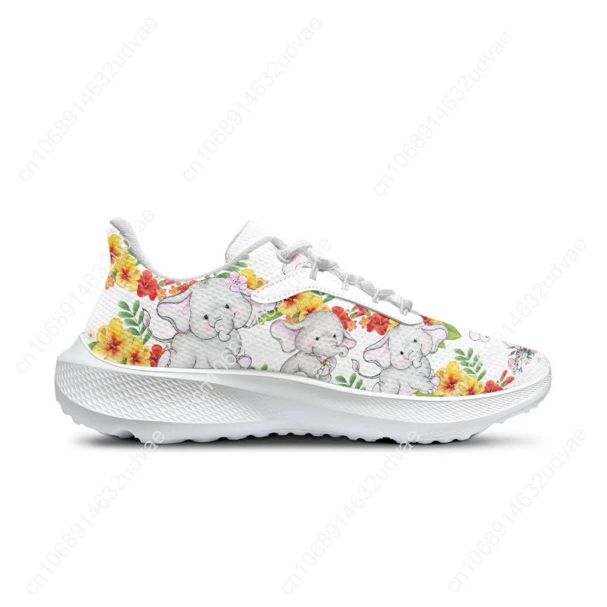 Women's Casual Sneakers Cute Sunflower Elephant Pattern Ladies Non-Slip Flats Shoes Lightweight Outdoor Girls Running Footwear