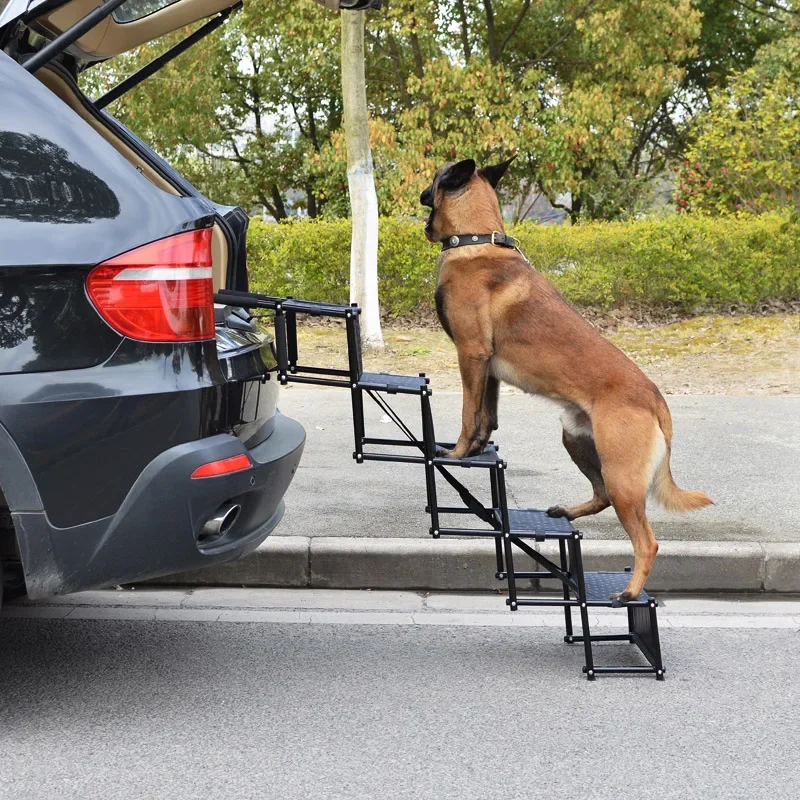 Upgraded Pet Dog Car Step Stairs Accordion Metal Frame Portable Folding Pet Dog Ramp Ladder for Dog Indoor Outdoor Use