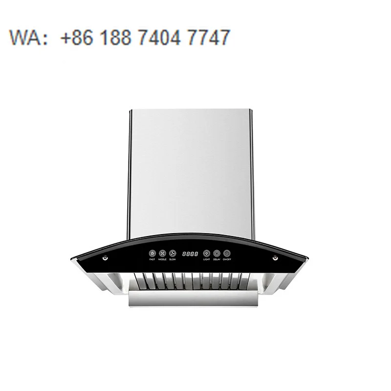 Curved Glass Edge Stainless Steel Wall-mounted Range Hood Built-in LED Lighting High-Performance Vented Ventilation Household