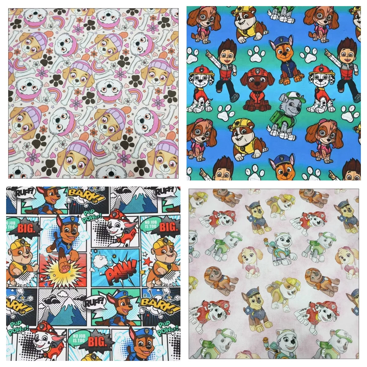 Cartoon Paw Patrol Pup Power Cotton Fabric for Sewing Needlework, Home Textile,DIY Patchwork, Material by Half Yard, 100 Cotton