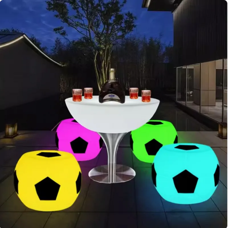 New Football LED Luminous Round Coffee Table Waterproof Glowing  Bar Tables Outdoor Plastic Bench Commercial Furniture Supply