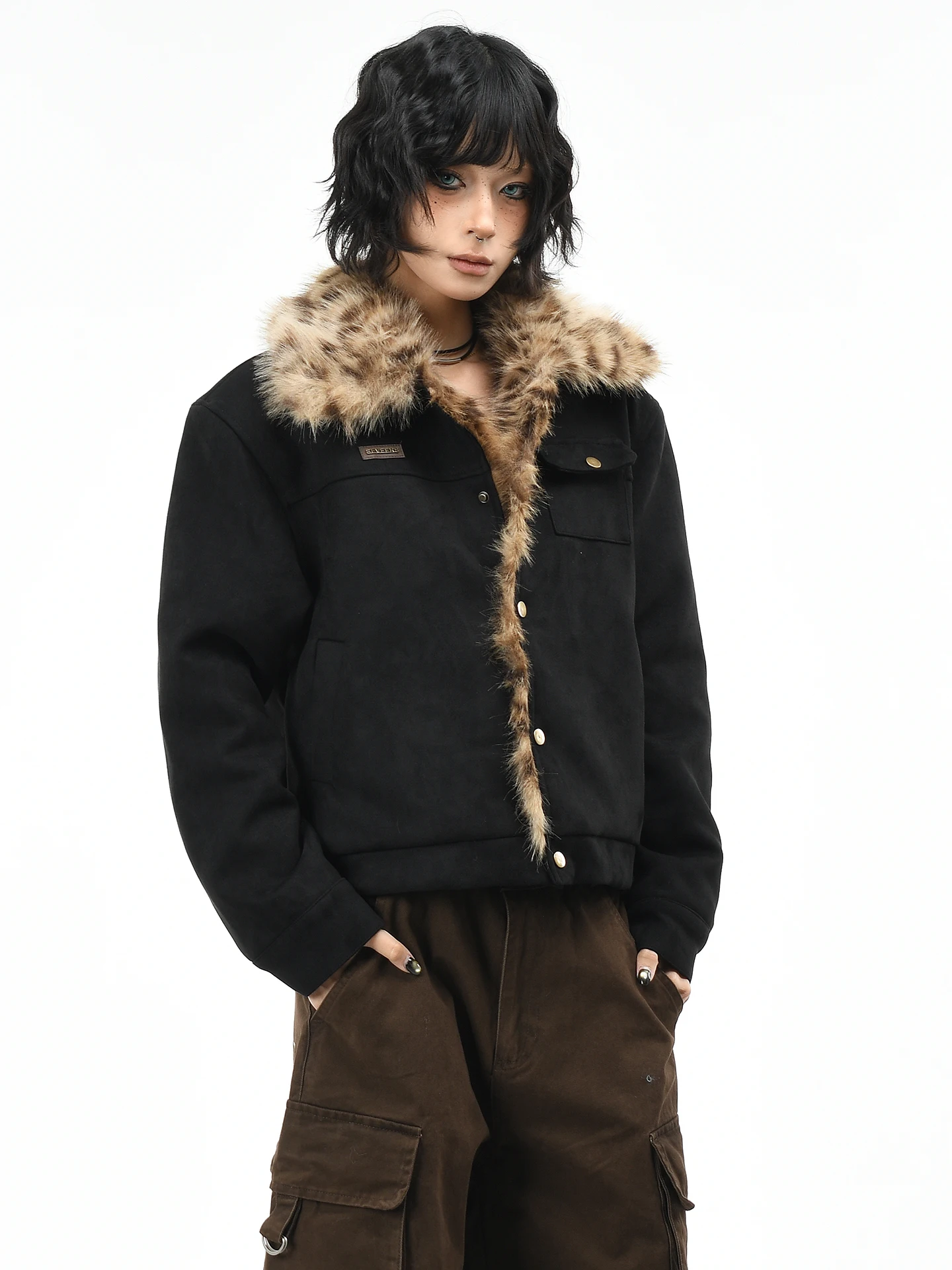 

OV Original American Retro Leopard Print Cotton Jaet Women's Winter ort Thiened Warm Loose Cotton Clothes Trendy