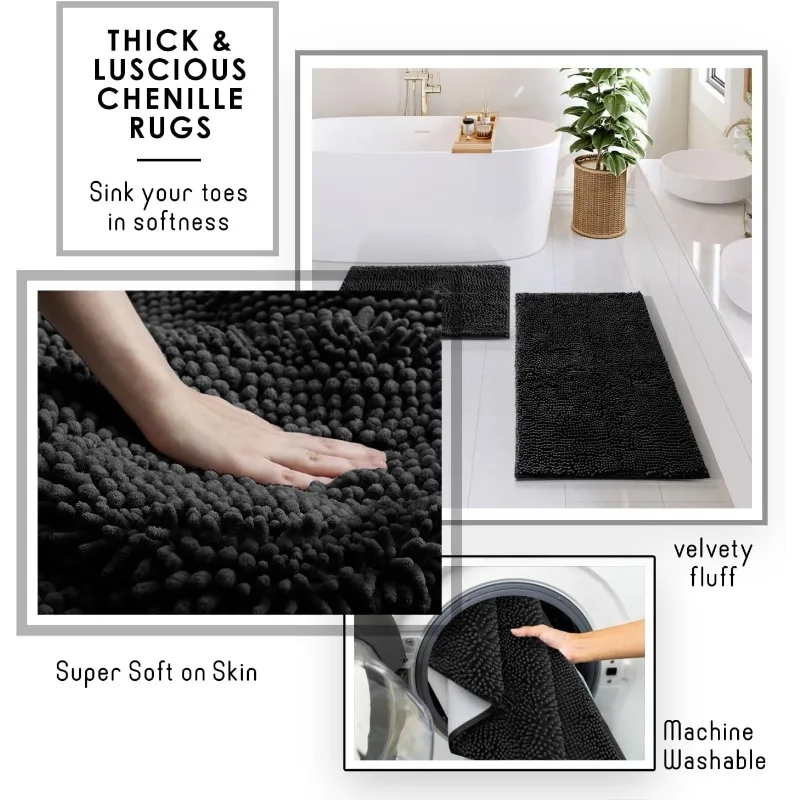 Bathroom Accessories Set - 22PC Bathroom Set, Bathroom Sets with Shower Curtain and Rugs, Black Shower Curtain Set w