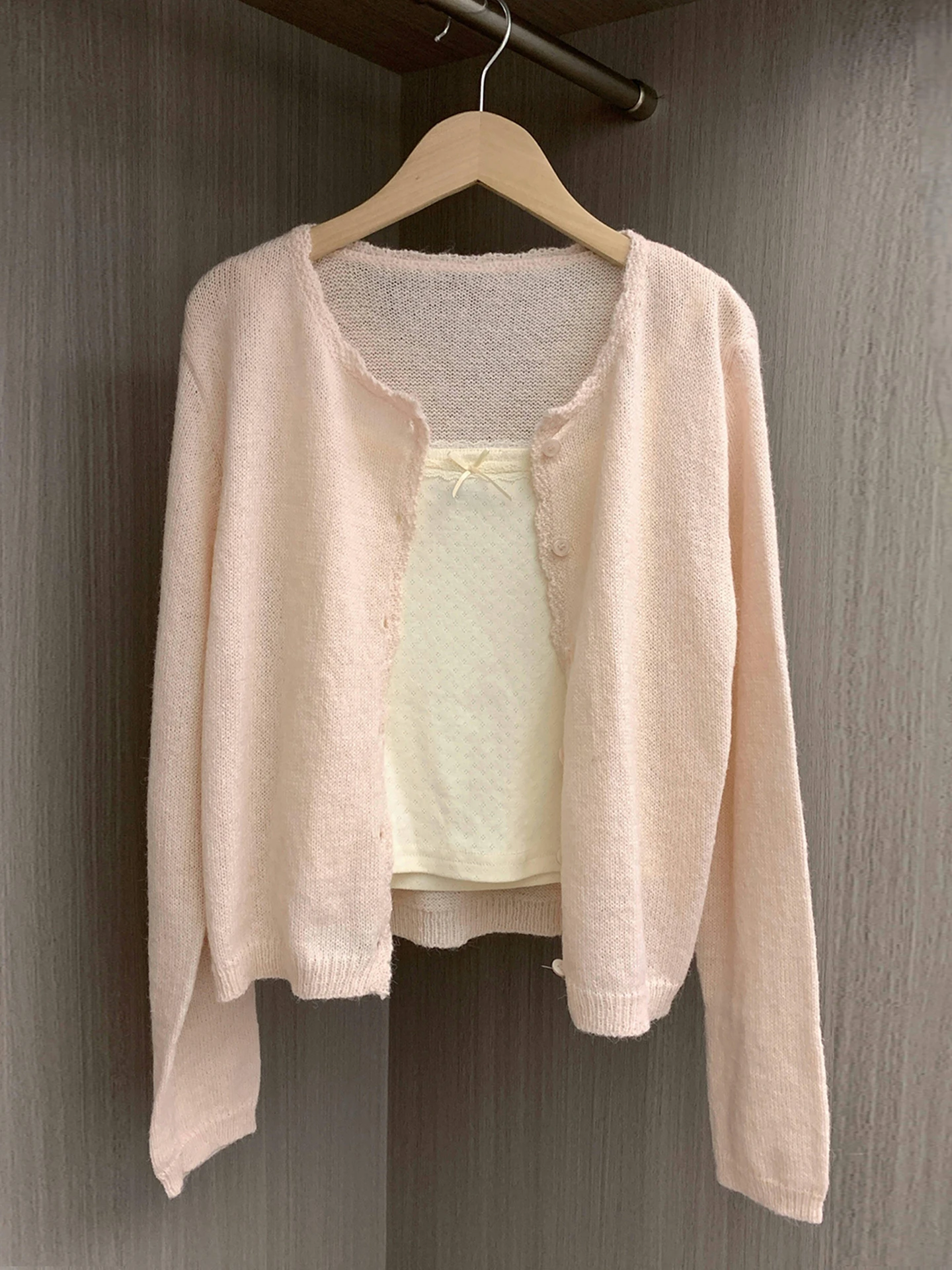 

Pink Knitted Open Cardigan Women's Loose Fit Thin Long Sve Top Sweet Sle Casual Early Autumn Outerwear Polyester Viscose