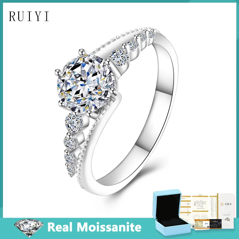 

S925 Sterling Silver 1ct D Color Moissanite Rings with GRA Certificate Elegant Luxury Lab Diamond Ring For Women Wedding Jewelry