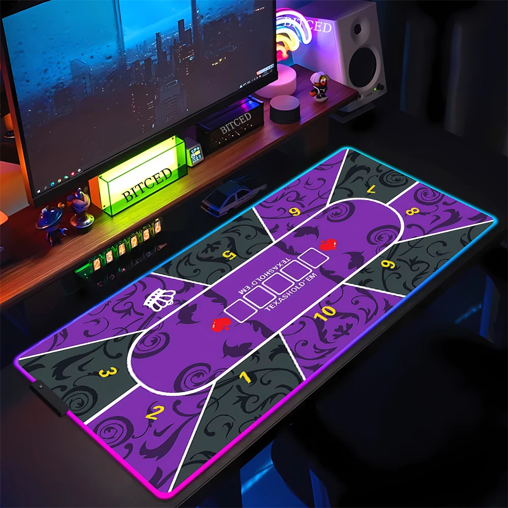 RGB Texas Hold'em Mousepad Gambling Players Layout Poker Mat Desk Mat LED Luminescence Gaming Mouse Pad Office Multip Accessory