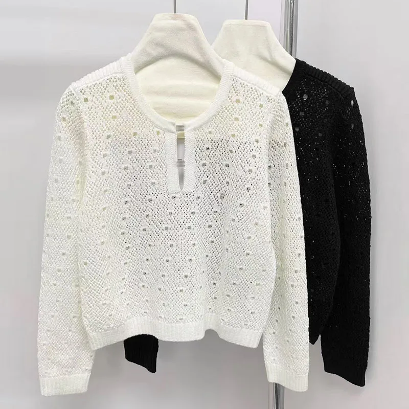 

Autumn New Style Women's Knitted Long Sleeve Hollow out round Neck Base Layer Sweater Warmth Emitting Commute Fashion Loose Fit