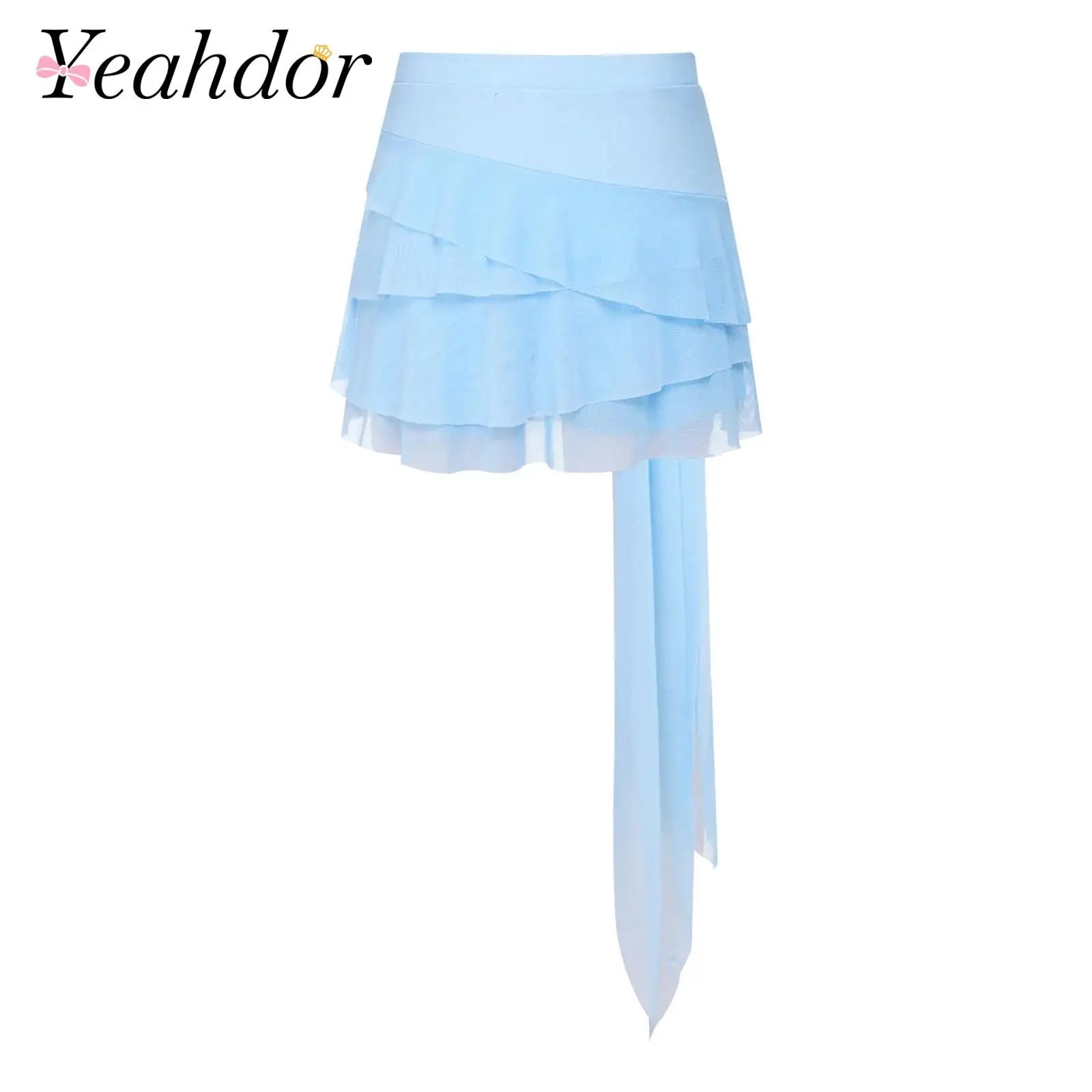 Children Mini Skirts Asymmetrical Layered Mesh Kids Girls Y2k Skirt Elastic Waist Flowy Drape Miniskirt with Built-in Shorts