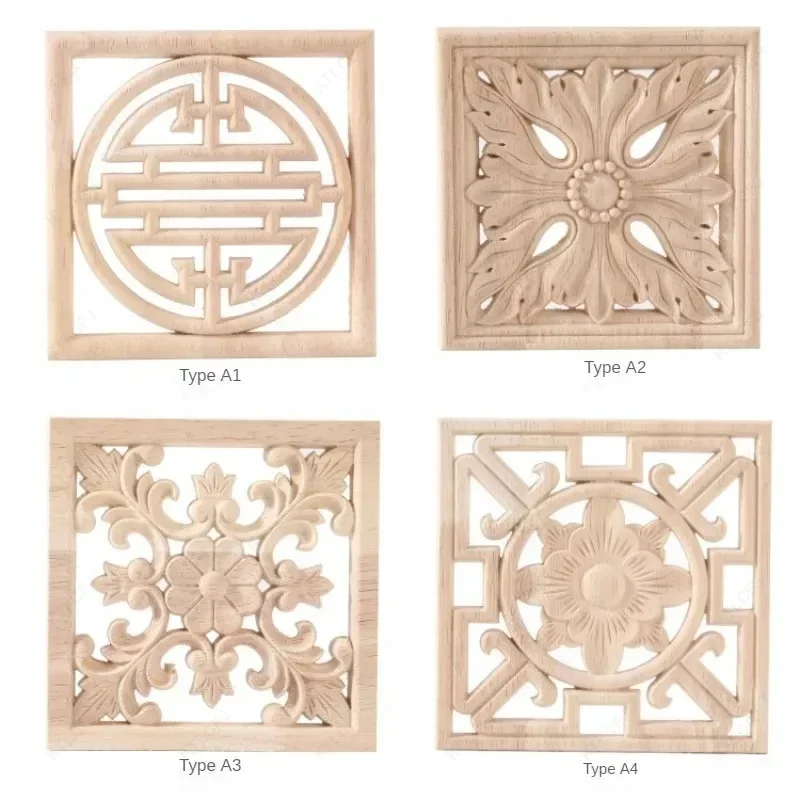 Vintage Decortive Appliques Unpainted Wood Oak Carved Flower Onlay Decals Multi-style Applique for Home Furniture Door Decor