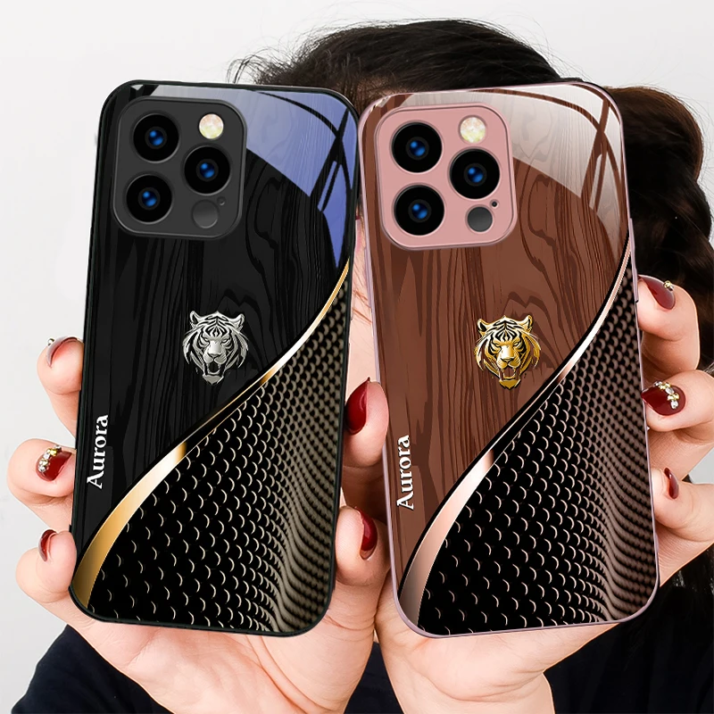 

Cute Golden Tiger Brown For iPhone 16 E 15 14 13 Plus 12 mini 11 Pro Max 11Pro XR Xs X 7 8 P lus 16E Tempered Glass Phone Case