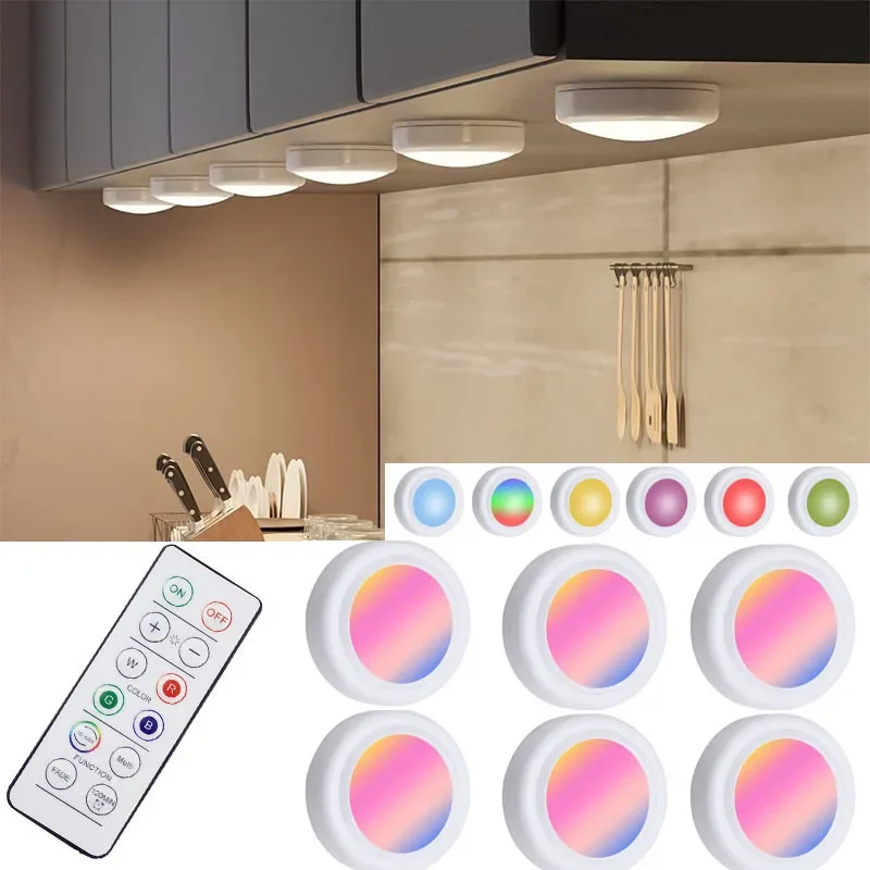 Remote Control LED Puck Lights Dimmable 13 Colors Kitchen Hallway Closet Cabinet Lights Touch Sensor Decor Night Lamp