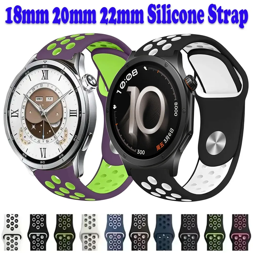 18/20/22mm Silicone Strap for Xiaomi Watch S5-4-3 Breathable Bracelet Oneplus 4/Lite/3/2 Amazfit Bip 6 5 Max OPPO Watch X3 Mini