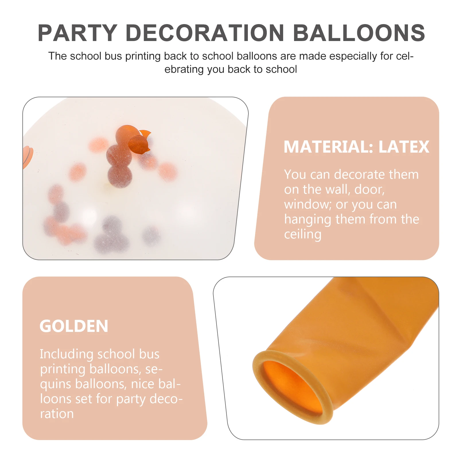 

15 Pcs 12 Inch Balloons Set Back to School Balloons School Bus Printing Latex Balloons School Party Decoration Balloons ( Golden