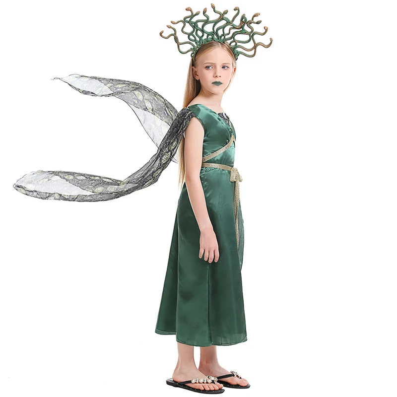 Grecian Myth Medusa Traje para Meninas, Snake Headwear, Cosplay, Carnaval, Halloween, Fancy Party Dress