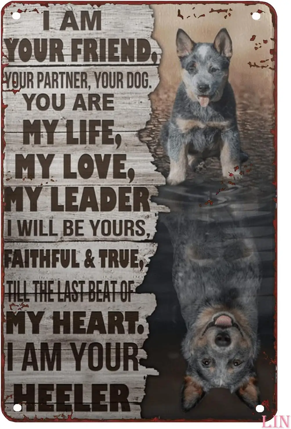 Letreros Metálicos Divertidos Vintage Blue Heeler, Te soy amigo, eres mi compañero, perro, eres mi vida, amor, Letrero de Hojalata, Arte de Pared Chic