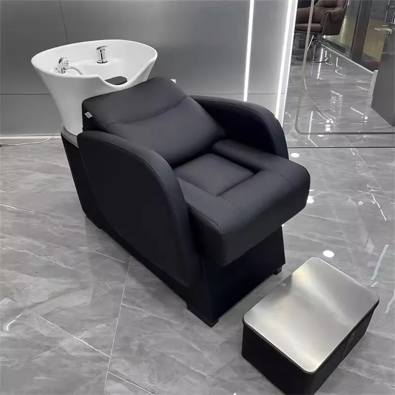 

Modern Simple Hair Salon Backwash Shampoo Chair Unit with Ceramic Basin Factory Supply Hair Salon Washing Chair