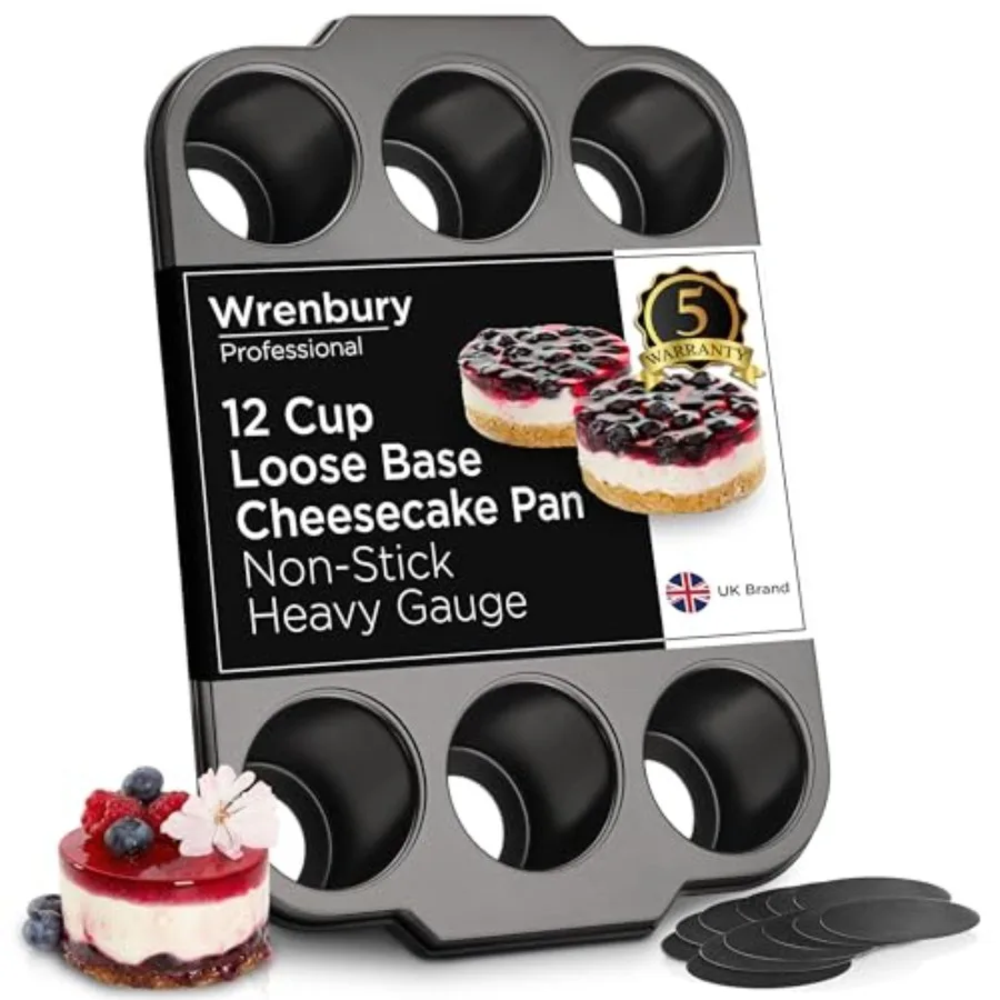 

Pro Mini Cheesecake Pan - Nonstick Carbon Steel Removable Bottom 12 Cup 3-Inch Easy Clean PFOA-Free