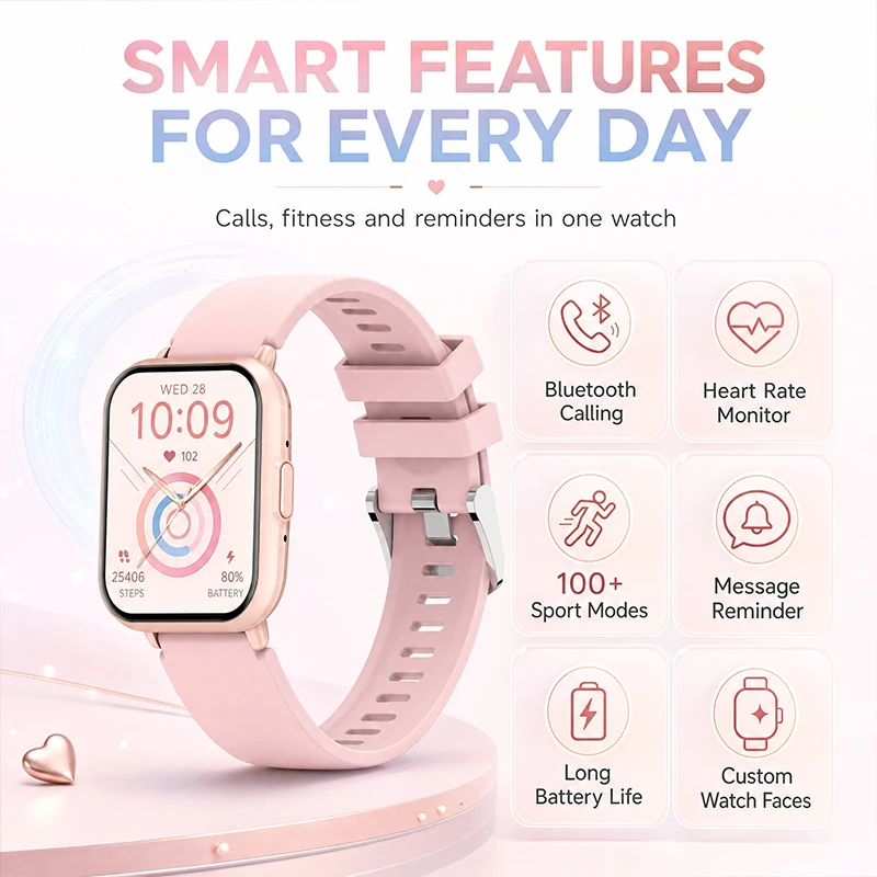 Nuevo Reloj Inteligente para Mujer 2026 con Pantalla HD de 1.83" 240 * 286, Más de 100 Modos Deportivos, Llamadas Bluetooth, Monitoreo de Salud, Resistente al Agua 1ATM