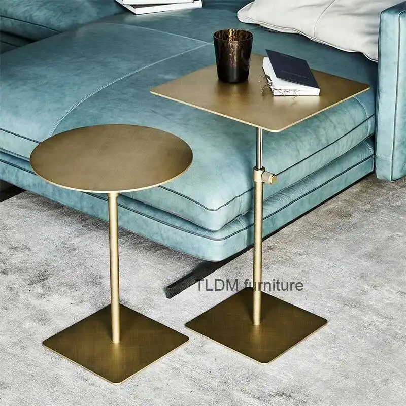 

New Design Gold Side Table Golden Stainless Steel Round Side Table Liftable Stainless Steel Sofa Table Mesa Centro Furniture HY