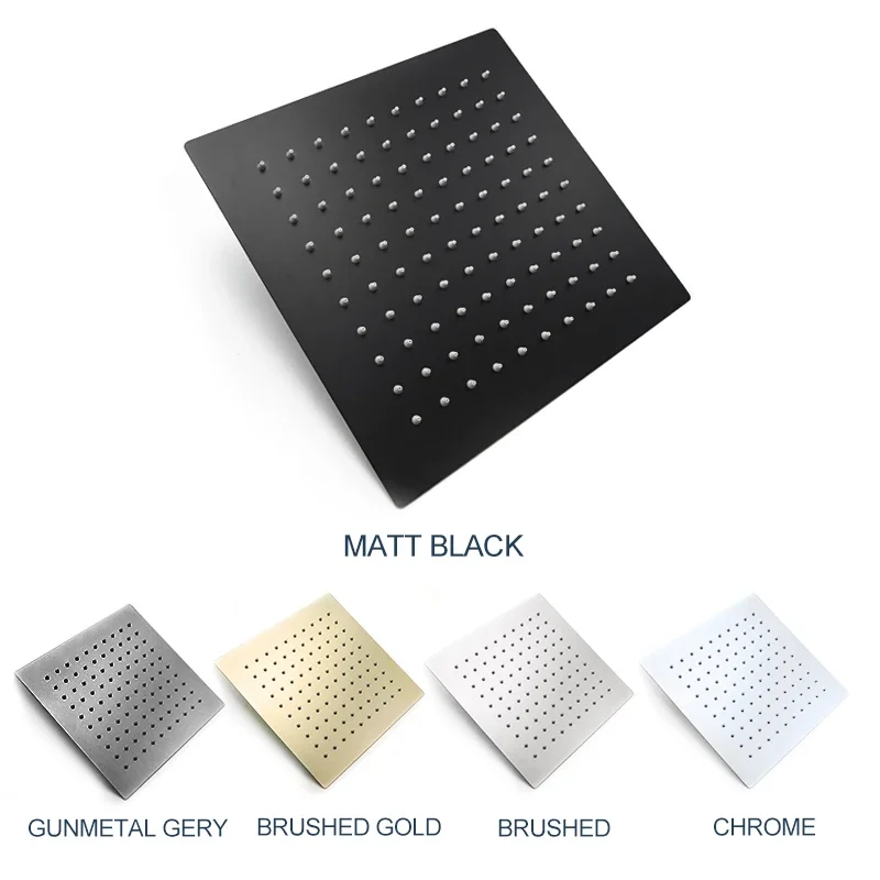 High Quality 8/10/12 Inch Square Stainless Steel High Pressure Rain Shower Head Large Flow Pressurized Bathroom Shower