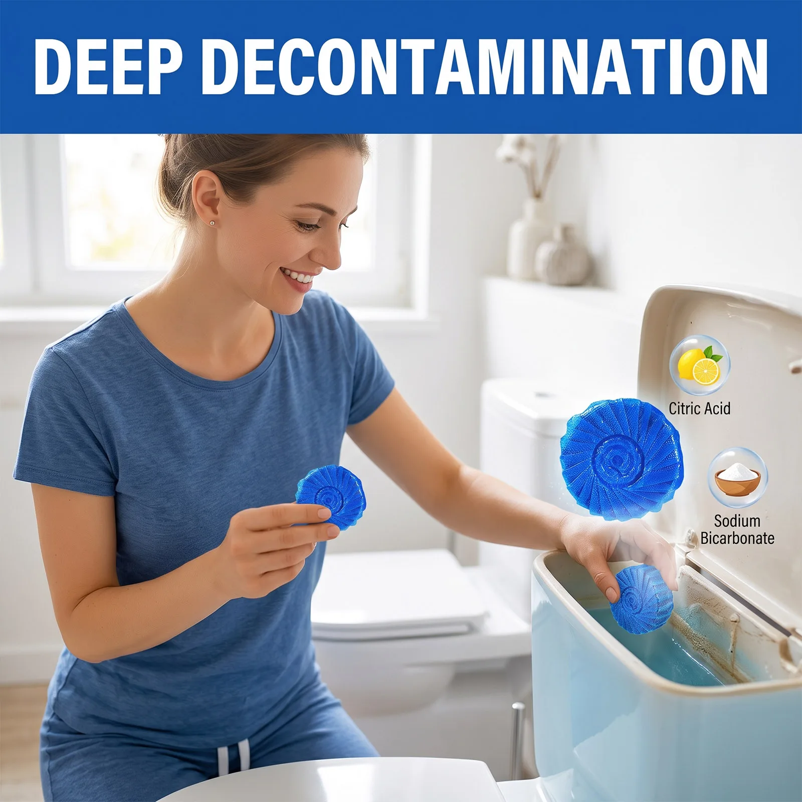 Toilet Bowl Cleaner Blocks Blue Effervescent Descaling Deodorizing Stain Remover Freshener Tank Tablets Household Bathroom Care view 2