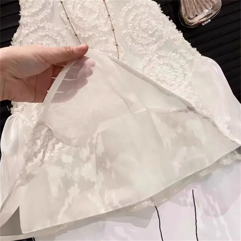 Girls Lace Mesh Dresses White Sleeveless Princess Dress Baby Birthday Party Gown Kids Clothes Summer Bowknot Puffy Skirt 2-8Y