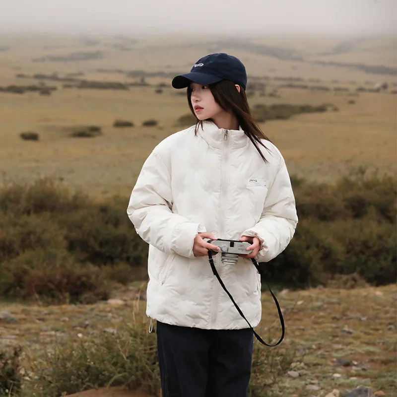 Women Diamond Quilt Parka Coat Short Jacket Zipper Pocket Stand Collar Long Sleeve Thick Loose Office Lady Casual 2025 Winter