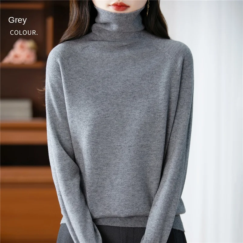 بلوفر نسائي عالي الرقبة بلون سادة وأكمام طويلة للخريف والشتاء، سترة محبوكة عصرية ومريحة -WQ122 #2