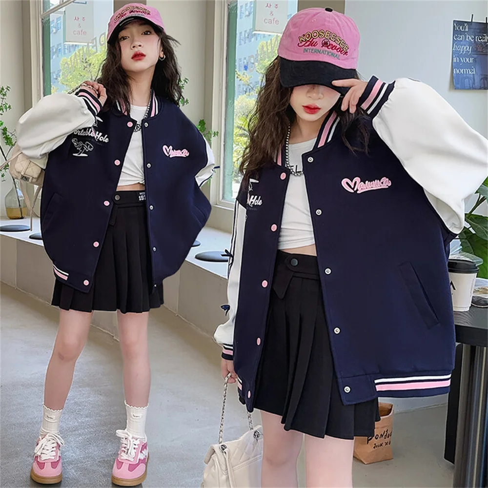 0918 Embroidered P-type Girl Baseball Jacket Autumn Fashion Girl\'s Jacket Baseball Uniform Girls\' Jacket Coat