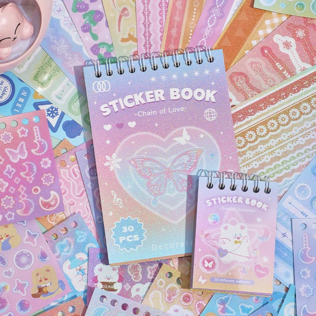 30 arkuszy śliczne kolorowe fantasy papierowe naklejki do scrapbookingu książka 30 różnych wzorów DIY dekoracyjne estetyczne naklejki do dziennika