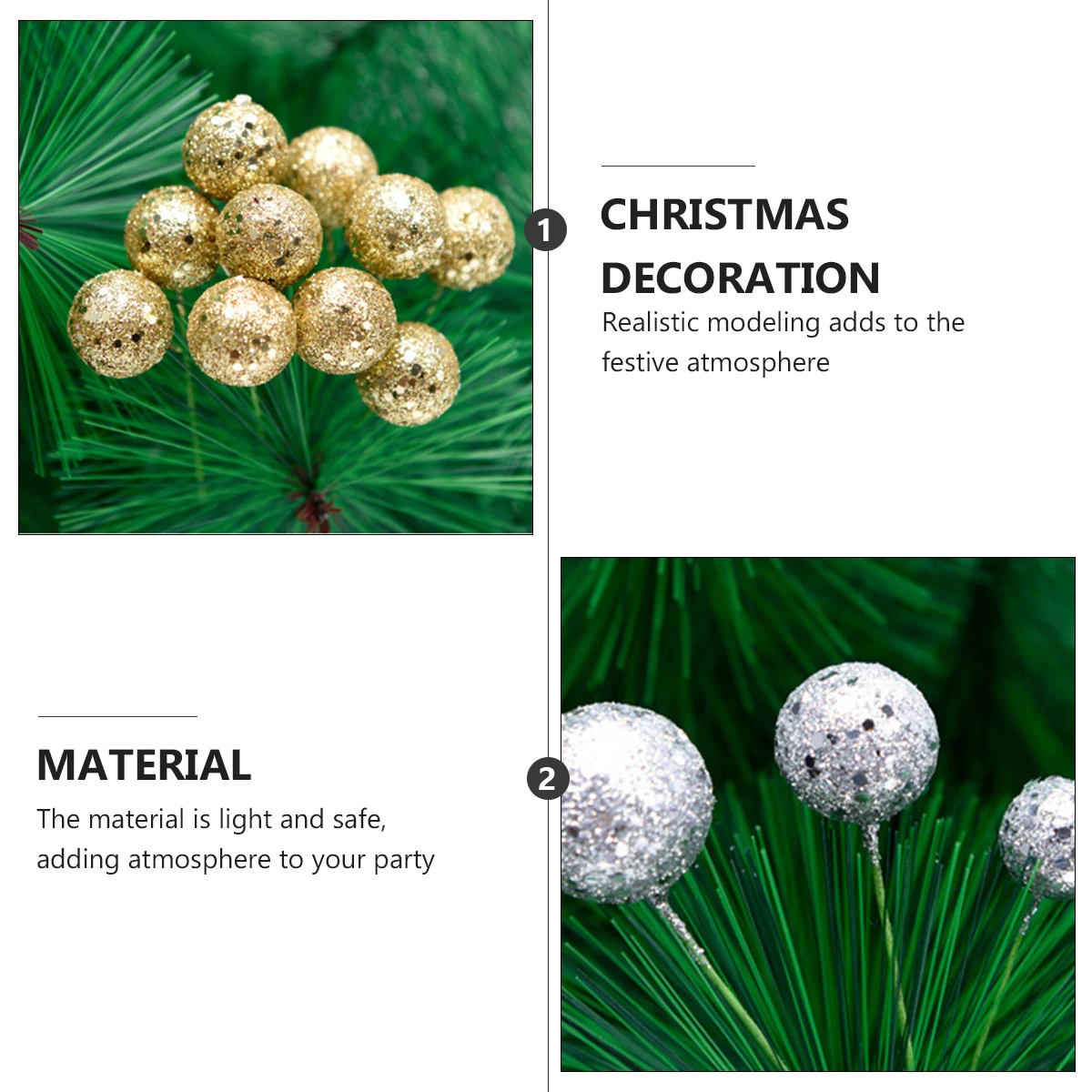 

20Pcs Simulation Berries Glitter Fruit Small Fake Flowers DIY Fruit Branch Decor Christmas Ornament Holiday Party Decoration