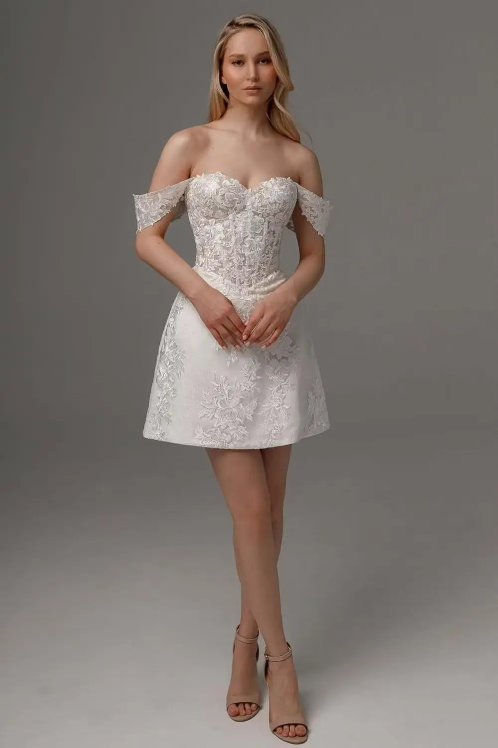 

Women's Short Wedding Dress for Bride Off The Shoulder Vintage Mini Wedding Dresses for Women