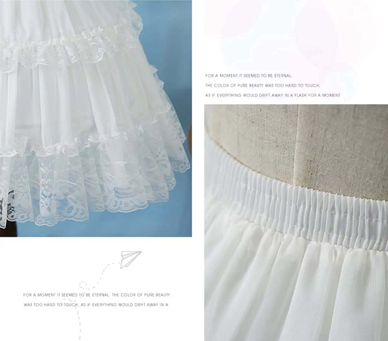 Girls Skirt Short Petticoat Cosplay Lace Fishbone Lolita Slip Liner White Elastic Waist Petticoats