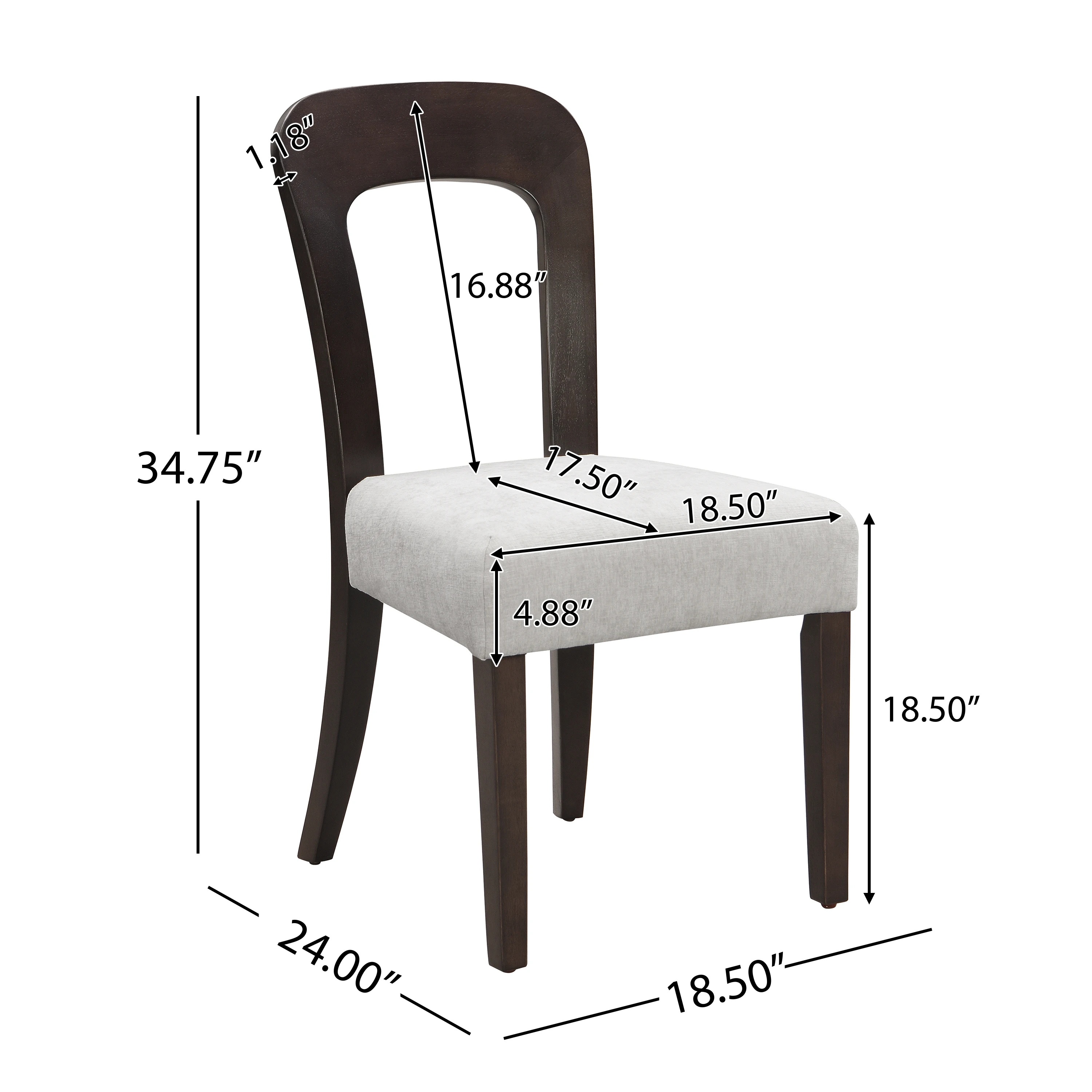 Dining Chairs Set of 2 Upholstered Kitchen Side Chairs Gray Fabric Seating Dark Brown Rubber Wood Legs, 330 LBS Weight Capacity