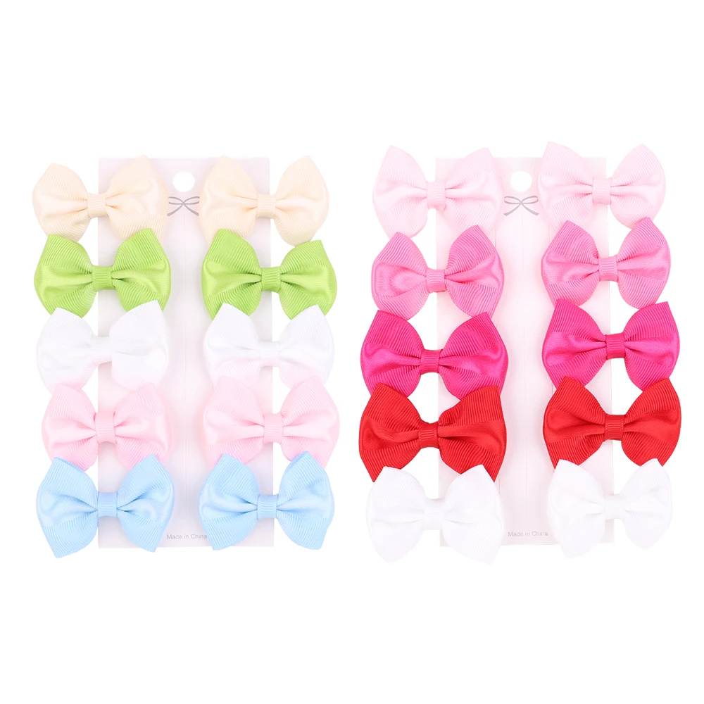 10Pcs/set Solid Colors Grosgrain Ribbon Bowknot Hairpins For Cute Girls Mini Hair Clips Barrettes Headwear Kids Hair Accessories