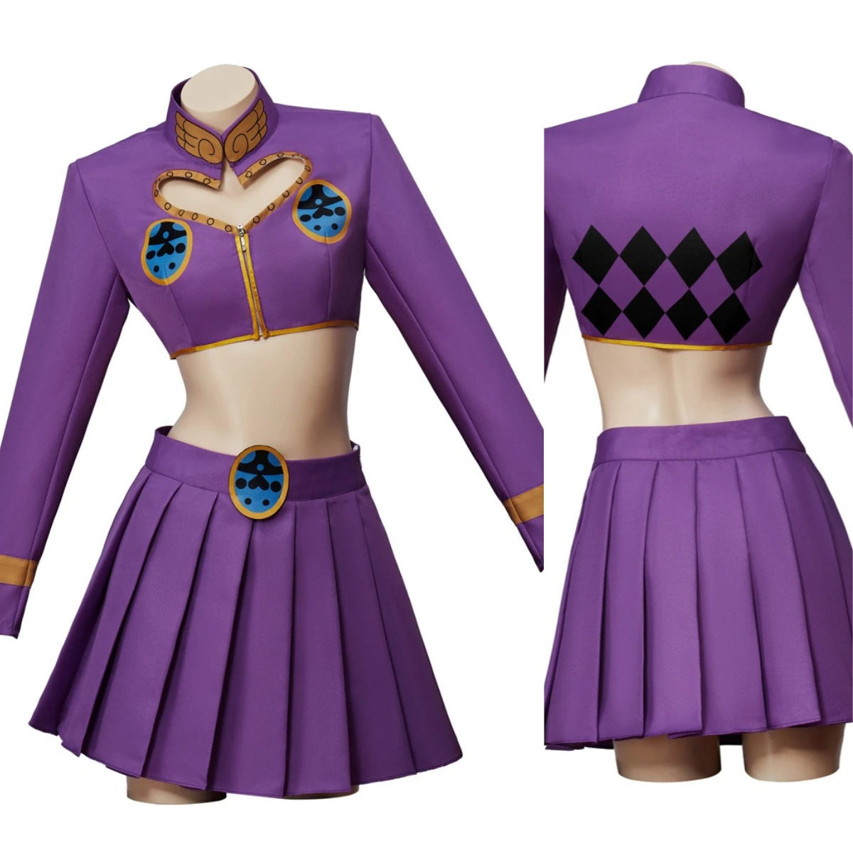 

Cosplay Anime JOJO's Bizarre Adventure Golden Wind Giorno Giovanna Costume Sexy Purple Skirts Crop Top and Mini Skirts Party Set
