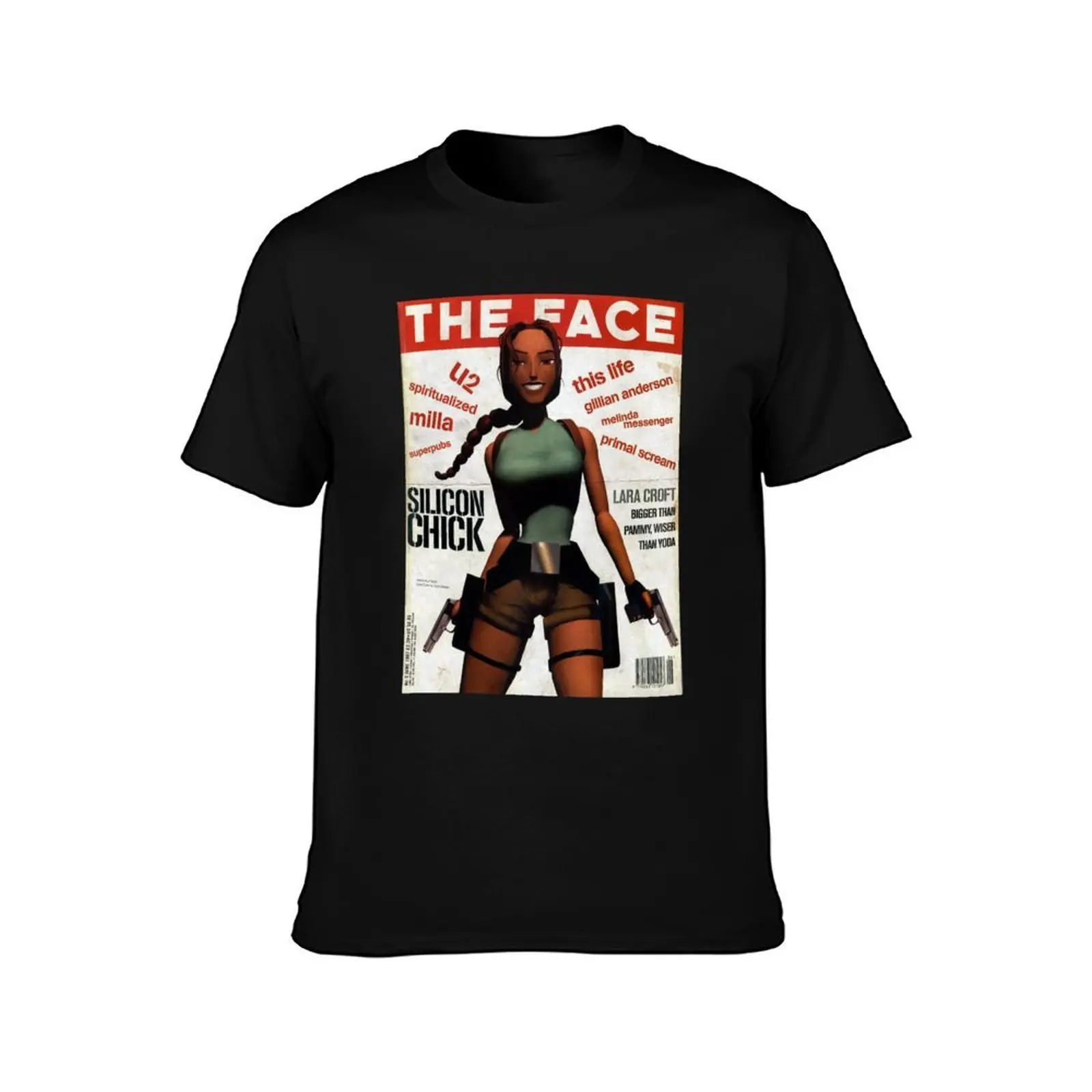 Lara Croft Retro Magazine Print T-Shirt, Summer Casual Cotton Tee, Oversized Streetwear Tops, Vintage Graphic Print, 100% Cotton