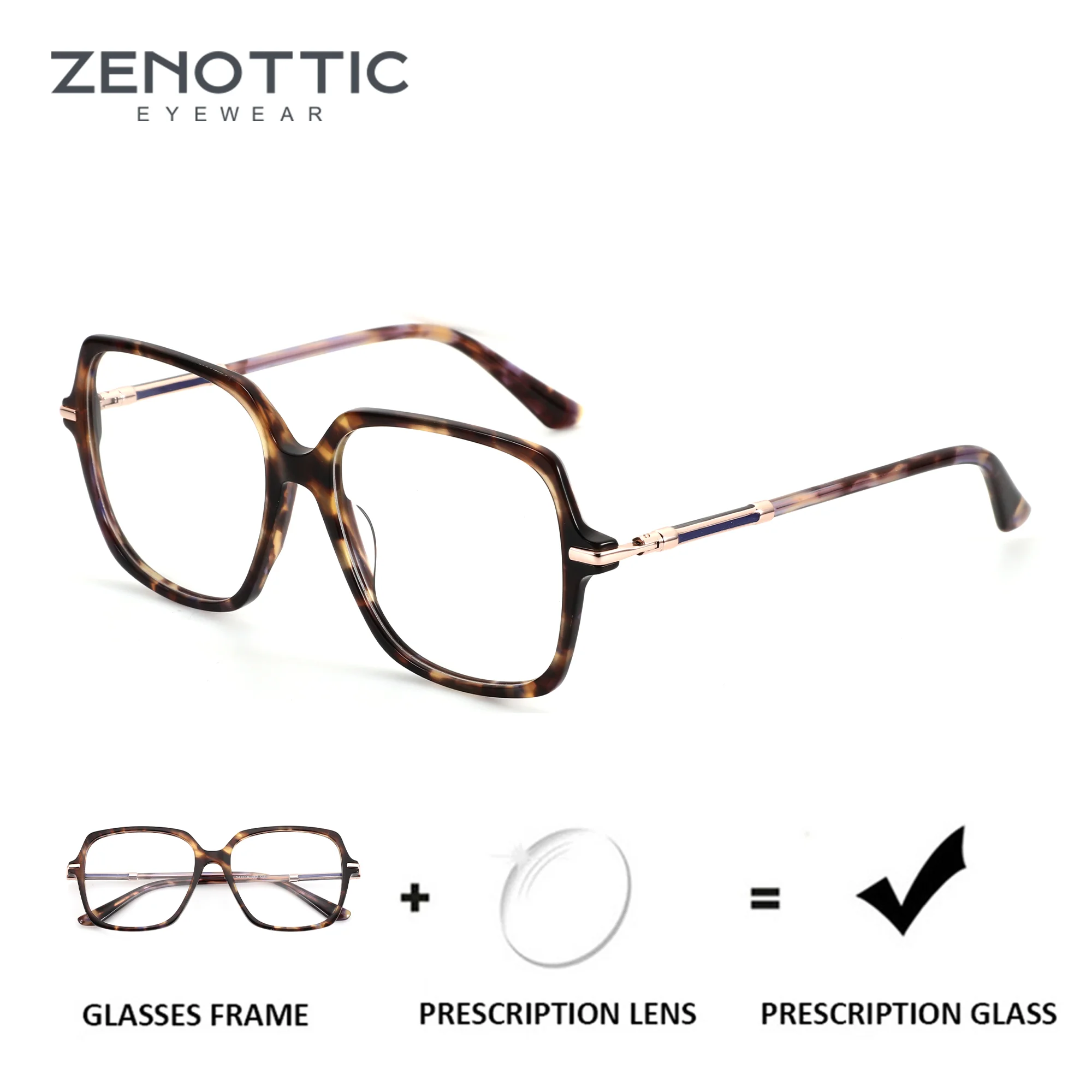 

ZENOTTIC（L Size）Handmade Acetate Prescription Glasses For Women Hexagon Anti Blue Light Photochromic Optical Eyeglasses