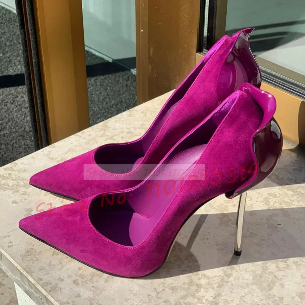 

Petal Heel Women Suede Pumps Summer Pointy Toe Elegant Metal High Stiletto Heels Pumps Chic Fashion Office Ladies Outfit Pumps